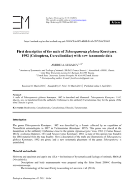 Coleoptera, Curculionidae) with New Taxonomic Data