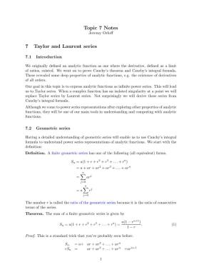 Topic 7 Notes 7 Taylor and Laurent Series