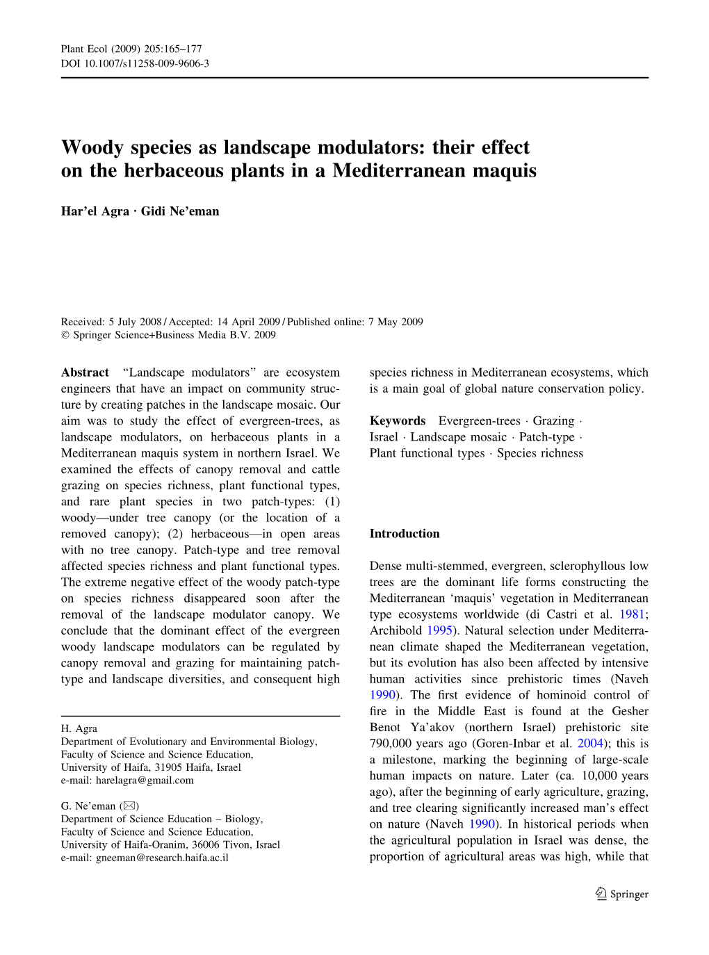 Their Effect on the Herbaceous Plants in a Mediterranean Maquis