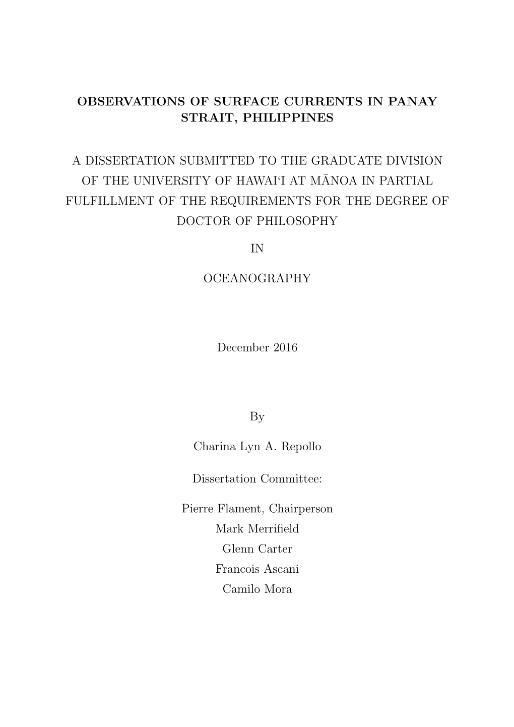 Observations of Surface Currents in Panay Strait, Philippines