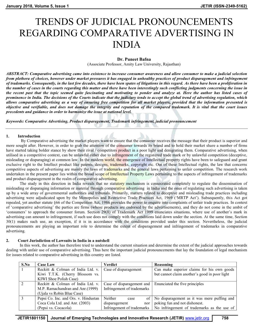 Trends of Judicial Pronouncements Regarding Comparative Advertising in India