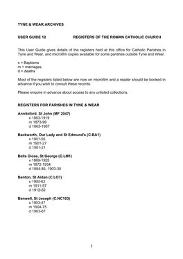 Roman Catholic Registers