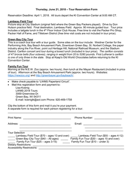 Tour Reservation Form Reservation Deadline