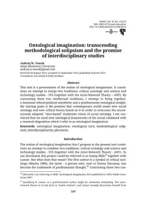 Ontological Imagination: Transcending Methodological Solipsism and the Promise of Interdisciplinary Studies