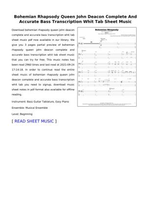 Bohemian Rhapsody Queen John Deacon Complete and Accurate Bass Transcription Whit Tab Sheet Music