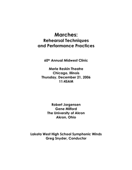 Marches: Rehearsal Techniques and Performance Practices