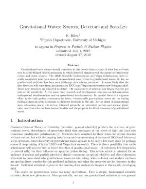 Gravitational Waves: Sources, Detectors and Searches