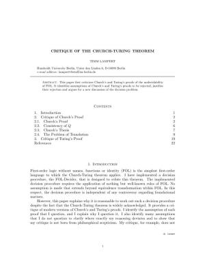 Critique of the Church-Turing Theorem