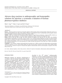 Adverse Drug Reactions to Anthroposophic and Homeopathic Solutions for Injection: a Systematic Evaluation of German Pharmacovigilance Databases