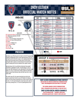 Indy Eleven Official Match Notes