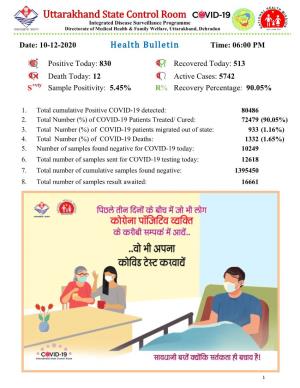 Uttarakhand State Control Room Integrated Disease Surveillance Programme Directorate of Medical Health & Family Welfare, Uttarakhand, Dehradun