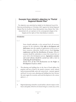 Excerpts from Adalah's Objection to “Partial Regional Master Plan”