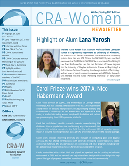 Highlight on Alum Lana Yarosh Carol Frieze Wins 2017 A. Nico