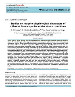 Physilogical and Biochemical Responses of Avena Species To