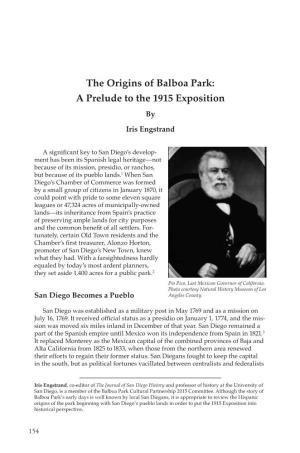 The Origins of Balboa Park: a Prelude to the 1915 Exposition by Iris Engstrand