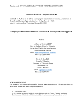 Bioecological Factors of Chronic Absenteeism