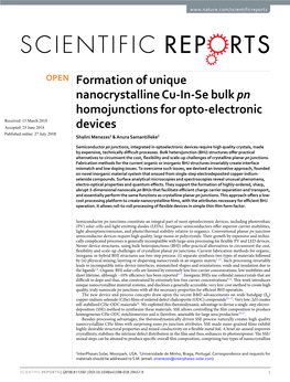 Formation of Unique Nanocrystalline Cu-In-Se Bulk Pn Homojunctions for Opto-Electronic Devices