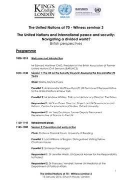 Witness Seminar 3 the United Nations and International Peace and Security