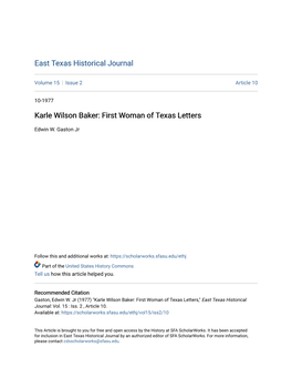 Karle Wilson Baker: First Woman of Texas Letters