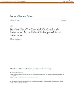 The New York City Landmarks Preservation Act and New Challenges to Historic Preservation, 19 J