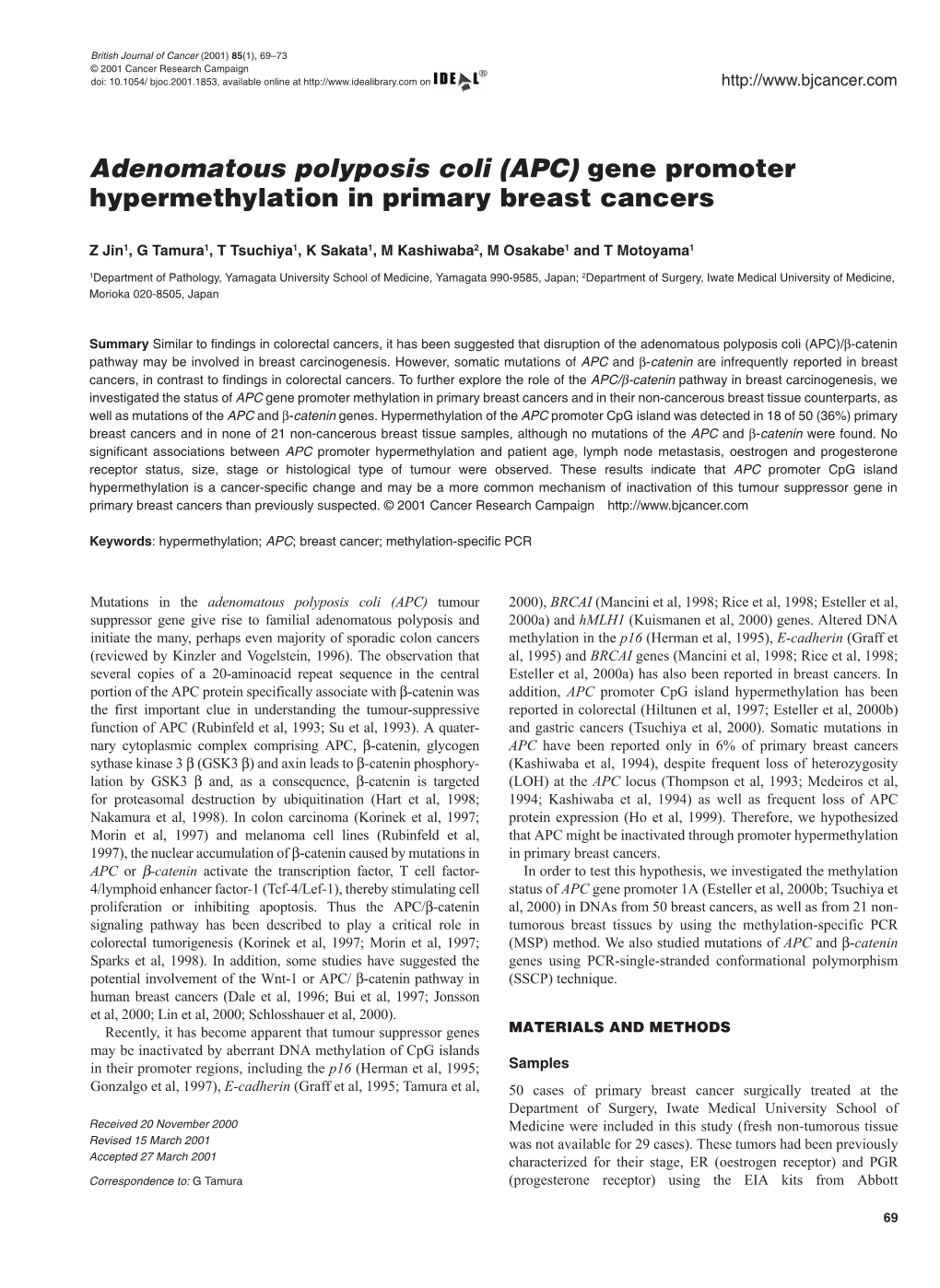 (APC) Gene Promoter Hypermethylation in Primary Breast Cancers