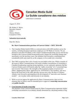 CMG Submission to the CRTC About Shaw