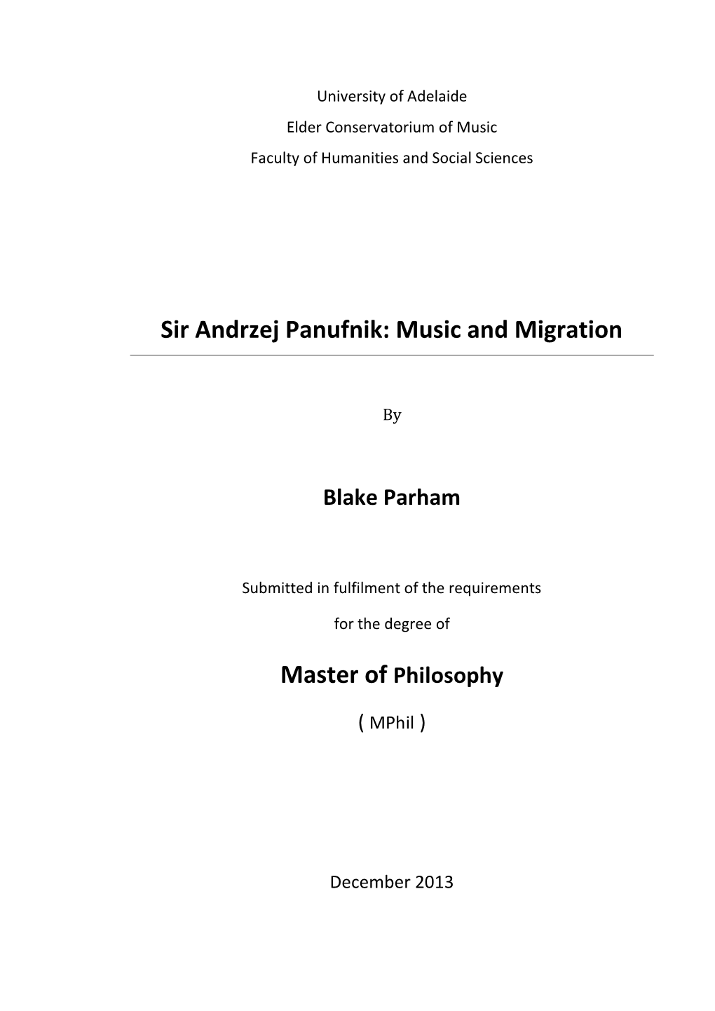 Sir Andrzej Panufnik: Music and Migration
