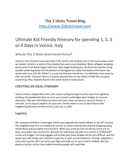 Ultimate Kid Friendly Itinerary for Spending 1, 2, 3 Or 4 Days in Venice, Italy