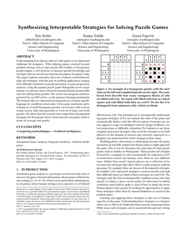 Synthesizing Interpretable Strategies for Solving Puzzle Games