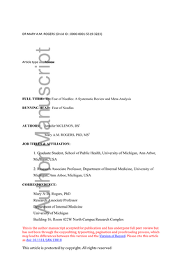 The Fear of Needles: a Systematic Review and Meta-Analysis