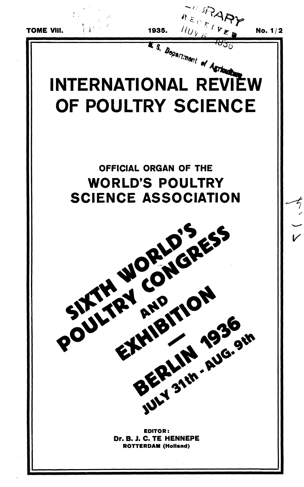 INTERNATIONAL Revlfew of POULTRY SCIENCE