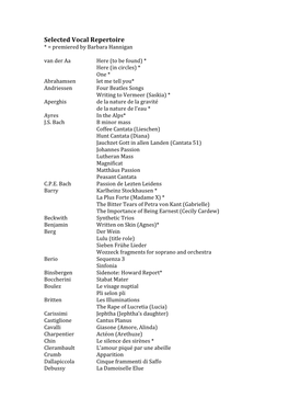 Selected Vocal Repertoire