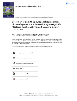 The Phylogenetic Placement of Loveridgeana and Afrotropical Sphaerophoria (Diptera: Syrphidae) Inferred from Molecular Characters