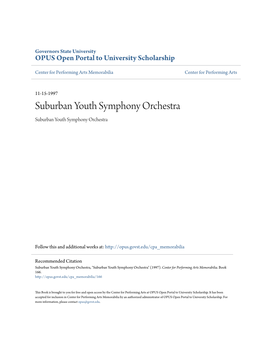Suburban Youth Symphony Orchestra Suburban Youth Symphony Orchestra