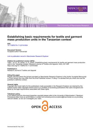 Establishing Basic Requirements for Textile and Garment Mass Production Units in the Tanzanian Context