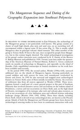 The Mangarevan Sequence and Dating Ofthe Geographic Expansion Into Southeast Polynesia