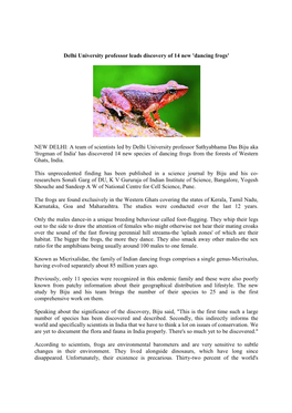 Delhi University Professor Leads Discovery of 14 New 'Dancing Frogs'