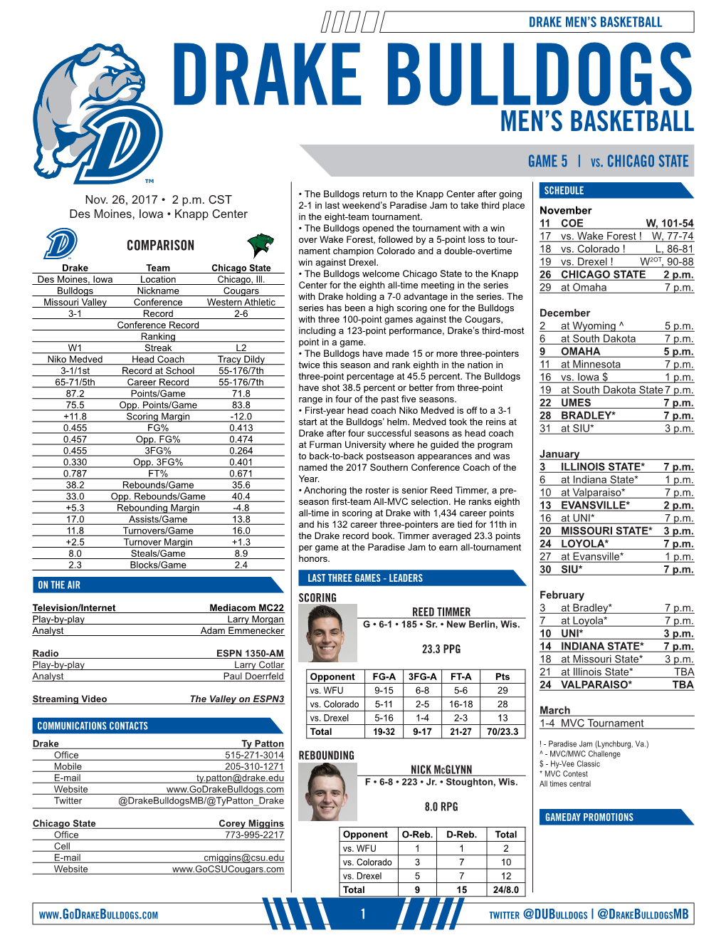 Men's Basketball Basketballdrake Combined Having Played Team Two Statistics Seasons At(As of Nov 19, 2017)Ter His Buzzer-Beating Games at the Paradise Jam