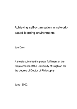Achieving Self-Organisation in Network- Based Learning Environments