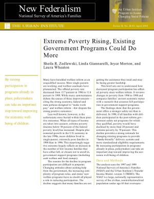 Extreme Poverty Rising, Existing Government Programs Could Do More Sheila R