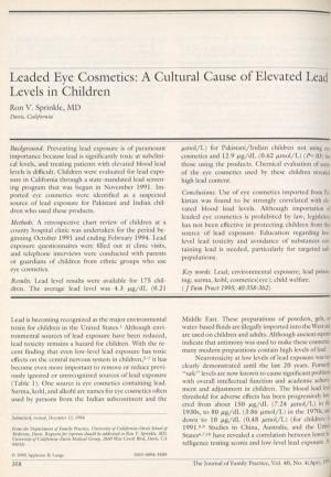 Leaded Eye Cosmetics: a Cultural Cause of Elevated Lead Levels in Children Ron V
