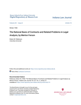 The Rational Basis of Contracts and Related Problems in Legal Analysis, by Merton Ferson