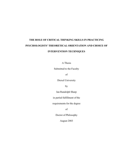 Role of Critical Thinking Skills in Practicing Psychologists' Theoretical