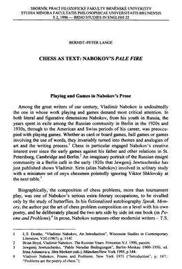 Chess As Text: Nabokov's Pale Fire