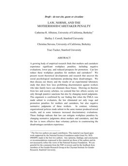 Law, Norms, and the Motherhood/Caretaker Penalty