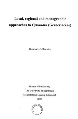 Local, Regional and Monographic Approaches to Cyrtandra (Gesneriaceae)