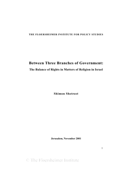 Between Three Branches of Government: the Balance of Rights in Matters of Religion in Israel