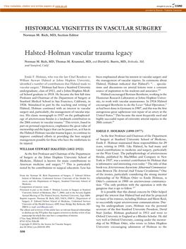 Halsted-Holman Vascular Trauma Legacy