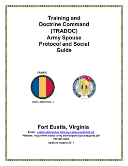 Army Spouse Protocol and Social Guide Fort Eustis, Virginia