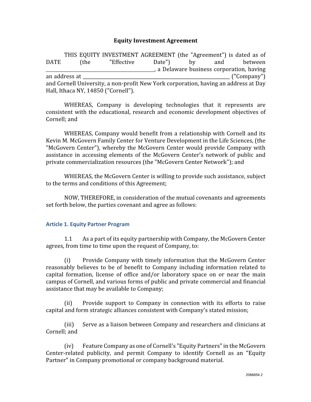 Equity Investment Agreement